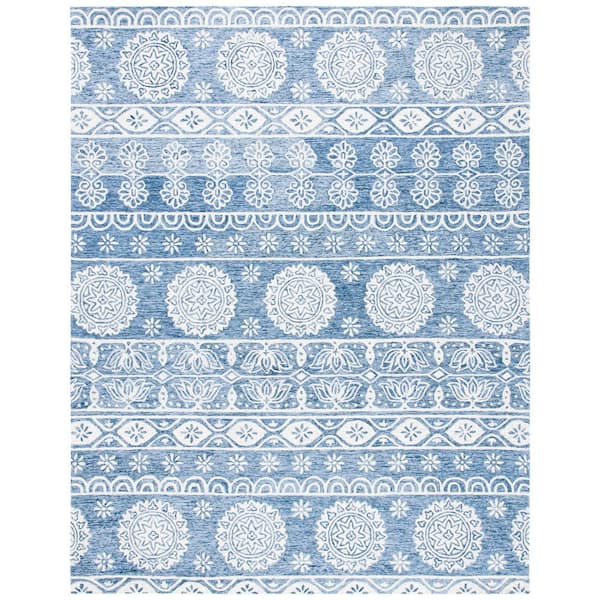 SAFAVIEH Micro-Loop Blue/Ivory 8 ft. x 10 ft. Geometric Area Rug