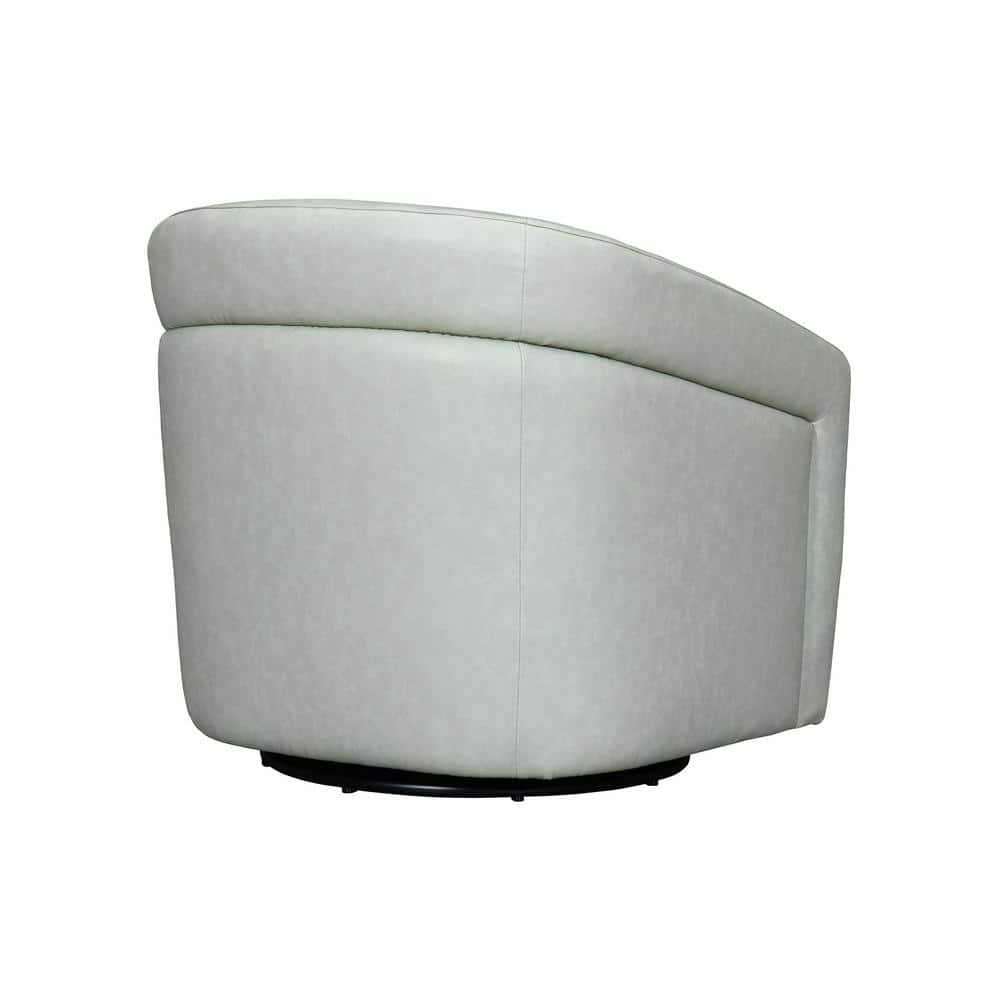 Mint Green Leather Swivel Accent Chair with Wood Base