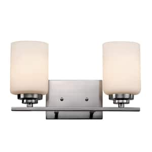 Mod Pod 14.25 in. 2-Light Polished Chrome Bathroom Vanity Light Fixture with Frosted Glass Cylinder Shades