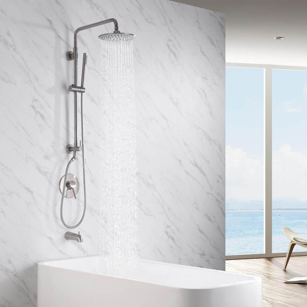 Brushed Nickel Wall Mounted Rain Shower System with Handheld