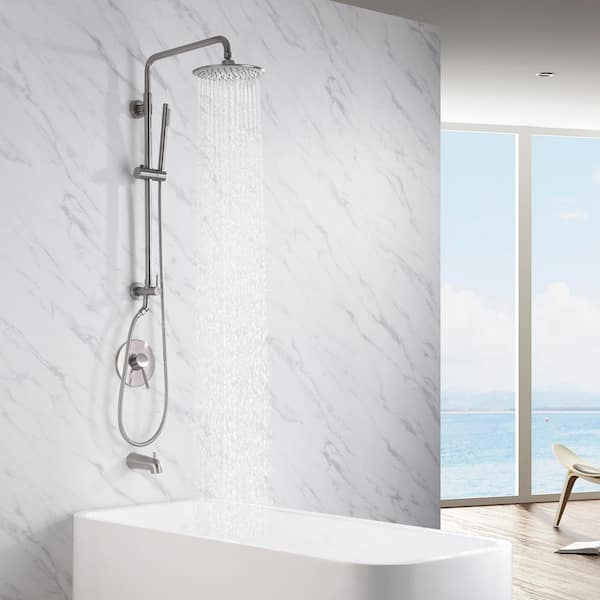 Modern 1-Handle 1-Spray Shower Faucet 1.8 GPM with Hand Shower in Brushed Nickel