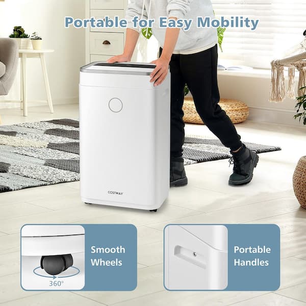 Costway ES10105US-WH 60-Pint Dehumidifier for Home and Basements 4000 Sq.ft. w/3-Color Digital Display - 3