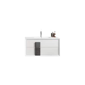 Cristal 24 in. W x 18 in. D Bath Vanity in White and Grey with Ceramic Vanity Top in White with White Basin and Sink