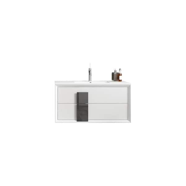 LUCENA BATH Cristal 24 in. W x 18 in. D Bath Vanity in White and Grey with Ceramic Vanity Top in White with White Basin and Sink