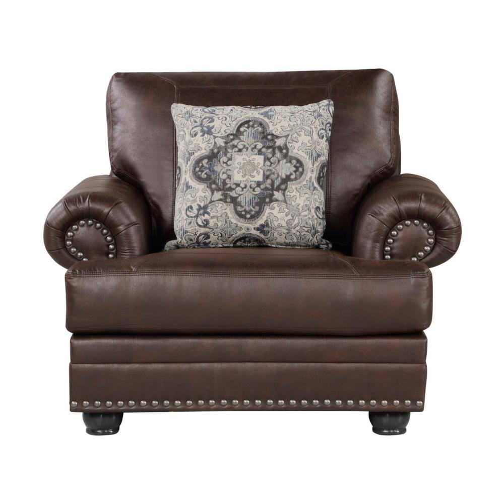 Rich Brown Microfiber Accent Chair with Nailhead Trim