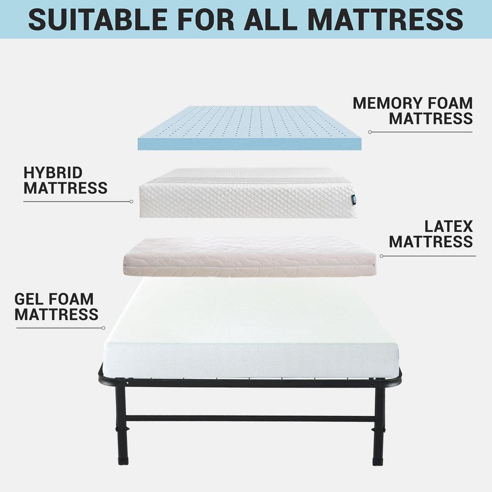 idealBase 14" Foldable Metal Platform Bed Frame - Mattress Foundation - Box Spring Replacement by Naomi Home-Bed Size:Twin,Color:Black