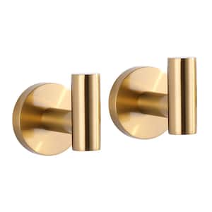 Stainless Steel Wall Mounted Round J-Hook Robe/Towel Hook with Rust Resistant in Brushed Gold(2 Pack)