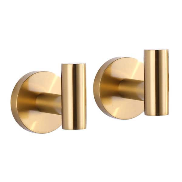 IVIGA Stainless Steel Wall Mounted Round J-Hook Robe/Towel Hook with Rust Resistant in Brushed Gold(2 Pack)