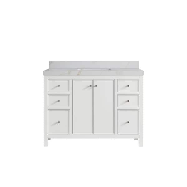 Willow Collections Chicago 48 in. Single Sink Freestanding White Bath Vanity with Calacatta Sienna Qt. Top Unassembled
