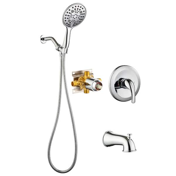 Mondawe Mondawell 6-Spray Patterns 6 in. Wall Mount Handheld Shower Head with Spout and Valve in Chrome