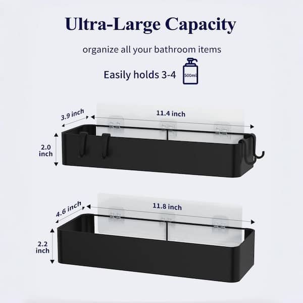 Metal Shower Caddy with Adhesive, Rustproof and No-Drill for Kitchen, Bathroom Organizers and Storage, Black (2-Pack)