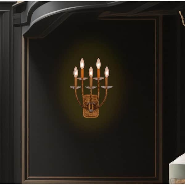 Atella 5-Light Ashen Gold Wall Sconce with Faceted Crystal Accents