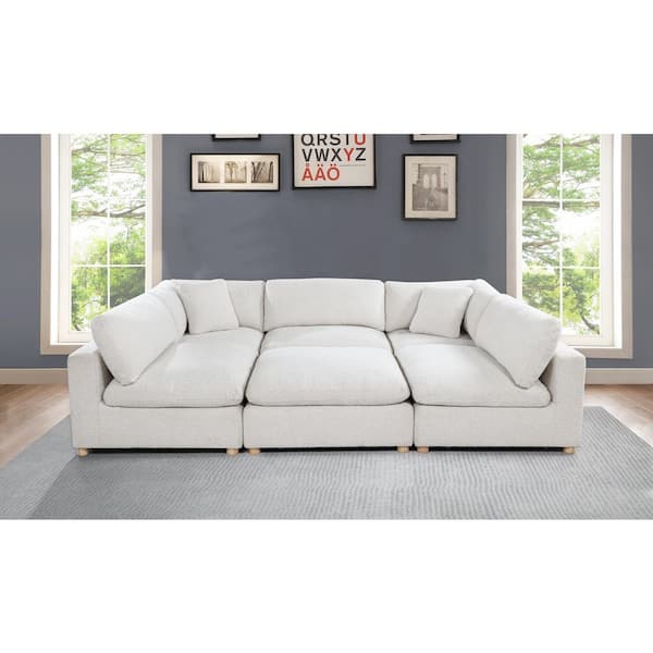 Dexter 80 in. W Straight Arm 6-Piece Boucle Fabric Modular Sectional Sofa in Cream Color