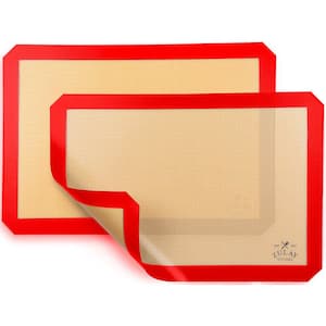 (2-Pack) Silicone Baking Mat Sheet Set - 16.5 in. x 11.6 in. (Red)