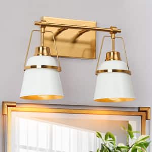 Modern Dome Bedroom Wall Sconce Light 2-Light White and Gold Funnel Bathroom Wall Sconce Light with Metal Shades