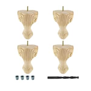 6-1/2 in. x 3-1/2 in. Unfinished Solid Hardwood Queen Ann Leg (4-Pack)
