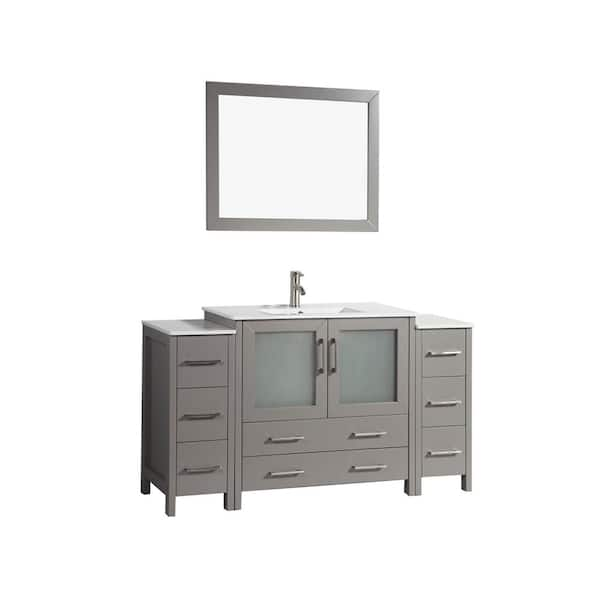 Vanity Art Brescia 60 In. W X 18 In. D X 36 In. H Bathroom Vanity In Grey With Single Basin Vanity Top In White Ceramic And Mirror-Va3036-60G - The Home Depot