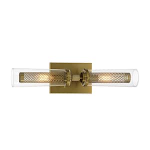 Emmerham 20.25 in. 2-Lights Soft Brass Vanity Light with Clear Glass Shades