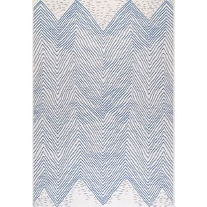 Wavy Geometric Blue 5 ft. x 8 ft. Indoor/Outdoor Area Rug