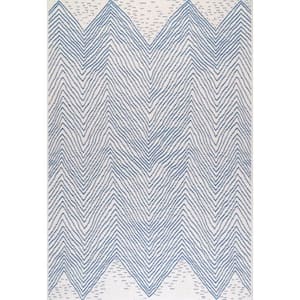 Wavy Geometric Blue 8 ft. x 8 ft. Indoor/Outdoor Square Patio Rug