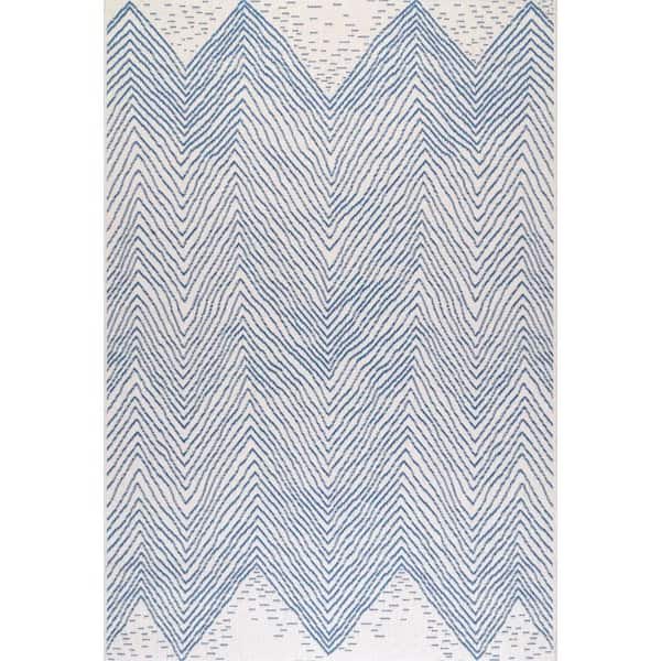 nuLOOM Wavy Geometric Blue 8 ft. x 8 ft. Indoor/Outdoor Square Patio Rug