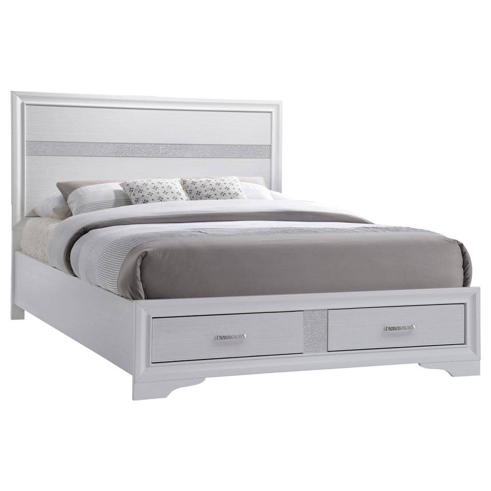 Miranda White Queen Storage Bed with Headboard and 2 Drawers