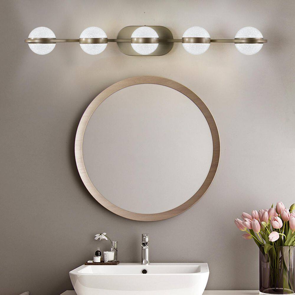 35 in. 5-Light Golden Minimalist LED Scone Wall with Crystal Sand Acrylic Shades For Bathroom price history on PriceWatchPro