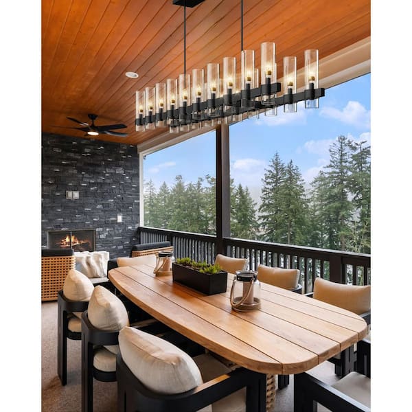 Farmhouse Chandelier 68 in., 20-Lights Linear Black Chandelier for Dining Room, Kitchen Island, Living Room