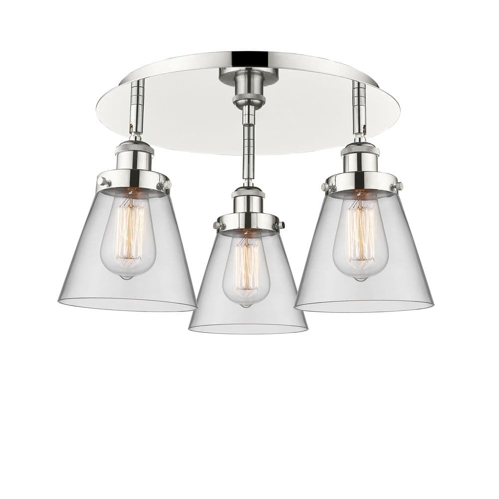 Cone 18 in. 3-Light Polished Nickel Art Nouveau Flush Mount with Clear Glass Shade price history on PriceWatchPro