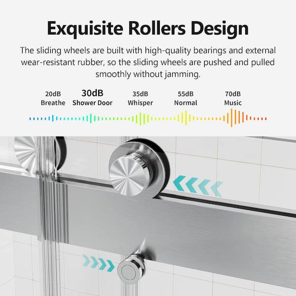 Reversible 56 to 60 in. W x 76 in. H Double Sliding Frameless Shower Door in Brushed Nickel Finish with Tempered Glass-1