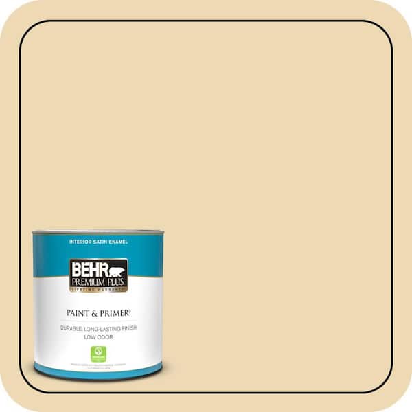 BEHR PREMIUM PLUS 1 qt. #340E-3 Bavarian Cream Satin Enamel Low Odor Interior Paint & Primer