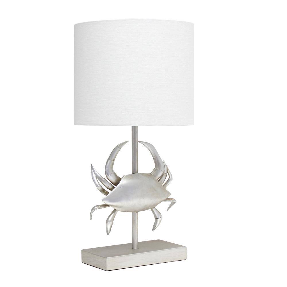 18.25" Coastal Brushed Nickel Crab Table Lamp with White Shade
