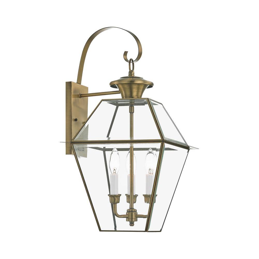 Charleston Elegance Antique Brass 3-Light Outdoor Wall Lantern