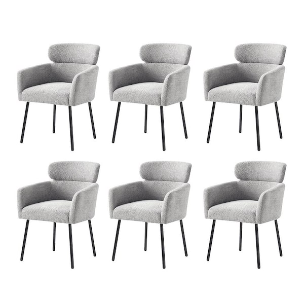 JAYDEN CREATION Andrew Grey Modern Boucle Lambswool Dining Chair with Metal Legs Set of 6
