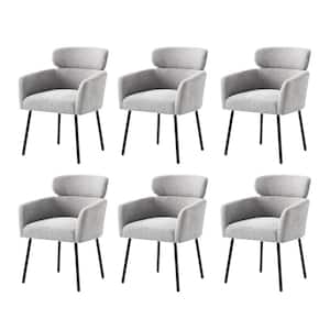 Andrew Grey Modern Boucle Lambswool Dining Chair with Metal Legs Set of 6