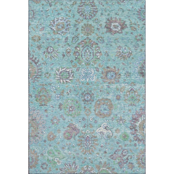 Mayfield Premium Machine Washable Abstract AMF2013 Teal 10 ft. x 14 ft. Area Rug