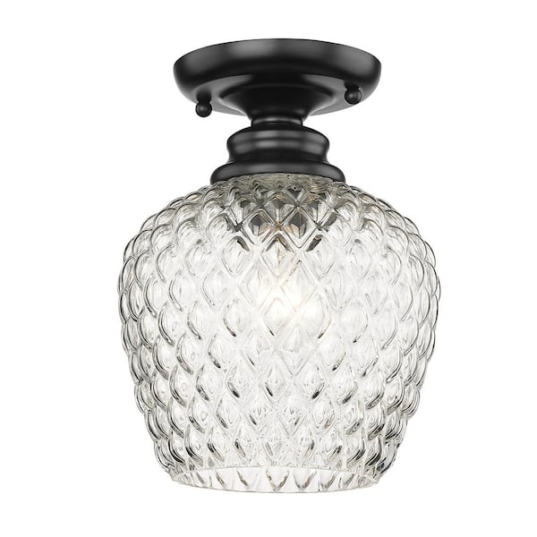 Golden Lighting Adeline 7.125 in. 1-Light Matte Black Semi-Flush Mount with Clear Glass Shade