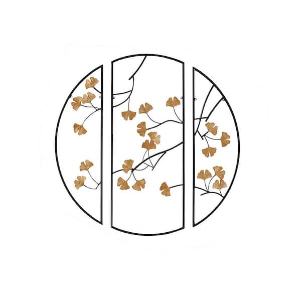 Tatahance Gold and Black Multi-Color Ginkgo Leaves Metal Wall Decor (Set of 3)