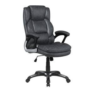 Gray Leatherette Office Chair with Padded Arms and Casters