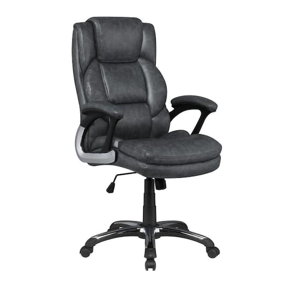 Benjara Gray Leatherette Office Chair with Padded Arms and Casters