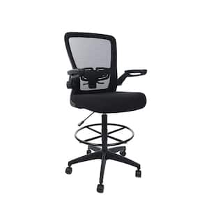 Comfort Fabric Seat, Adjustable Lumbar Support Mesh-Back, Ergonomic Drafting Chair in Black with padded flip-Up arms