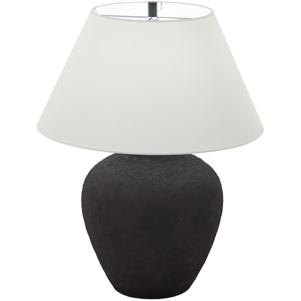 Litton Lane 25 in. Black Ceramic Antique Style Wide Vase Task and Reading Table Lamp with White Linen Shade