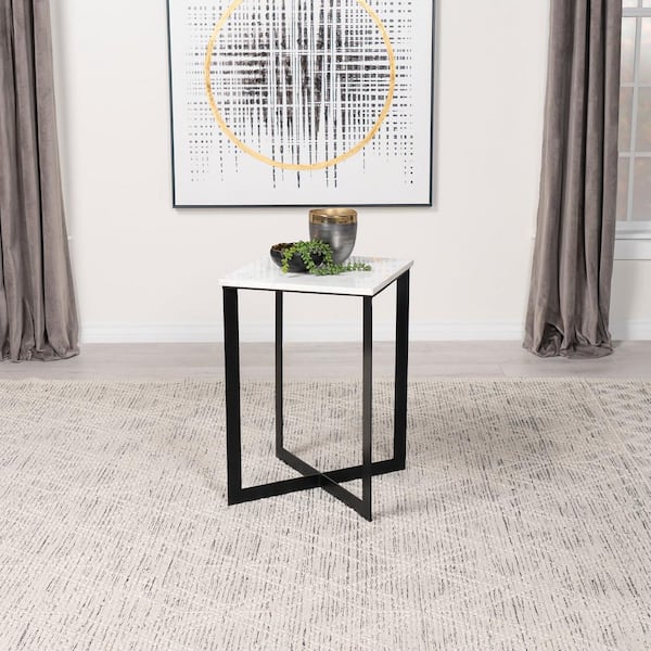 Coaster Tobin 16 in. White and Black End Table with Square Marble Top