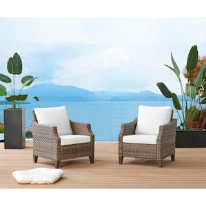Canton Brown Wicker Outdoor Lounge Chair with White Cushions (2-Pack)