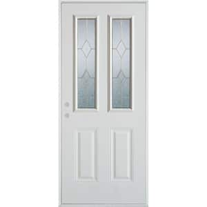 36 in. x 80 in. Geometric Brass 2 Lite 2-Panel Painted White Right-Hand Inswing Steel Prehung Front Door