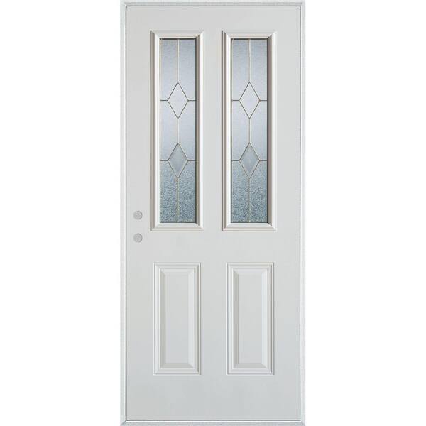 Stanley Doors 32 in. x 80 in. Geometric Patina 2 Lite 2-Panel Painted White Right-Hand Inswing Steel Prehung Front Door