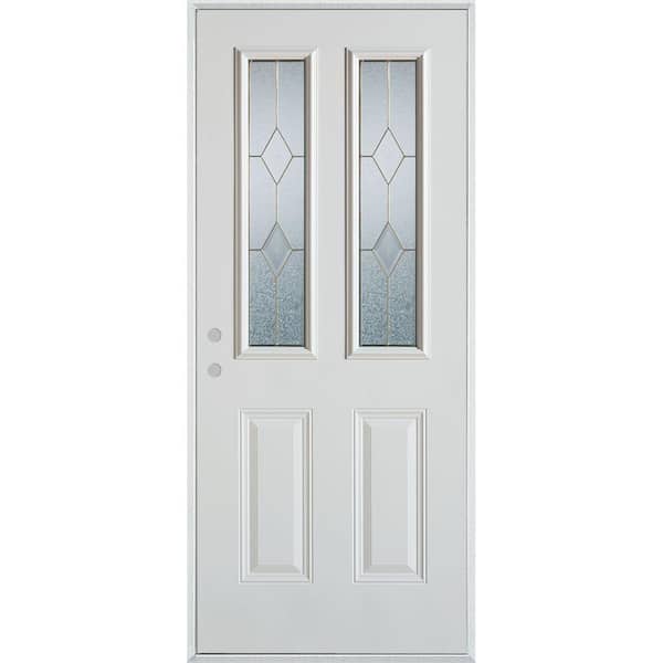 Stanley Doors 32 in. x 80 in. Geometric Zinc 2 Lite 2-Panel Painted White Right-Hand Inswing Steel Prehung Front Door