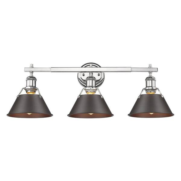 Golden Lighting Orwell 3 Light Chrome With Rubbed Bronze Shade Bath Vanity 3306 Ba3 Ch Rbz Rubbed Bronze Shade Bath Vanity Light, Home Depot Vanity Lights Black