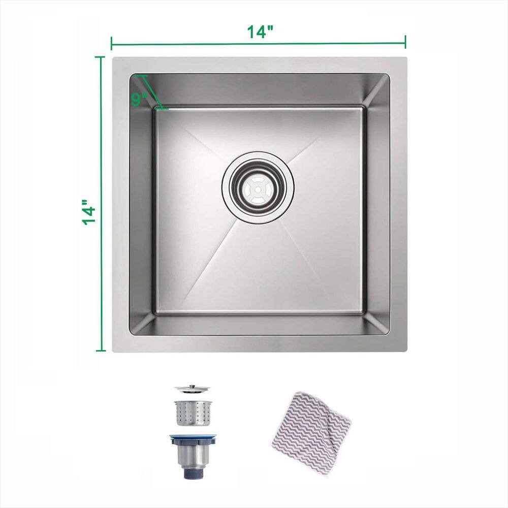 14 in. Undermount Single Bowl 16-Gauge Brushed Nickel Stainless Steel Kitchen Sink with Strainer and Towel price history on PriceWatchPro