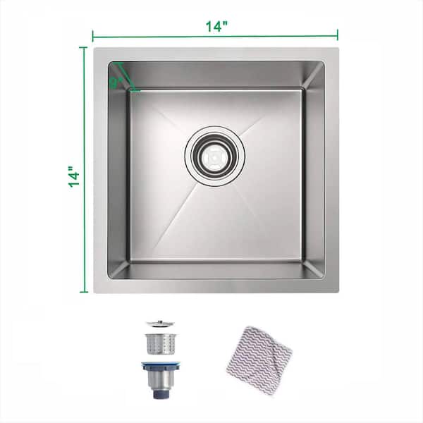 14 in. Undermount Single Bowl 16-Gauge Brushed Nickel Stainless Steel Kitchen Sink with Strainer and Towel